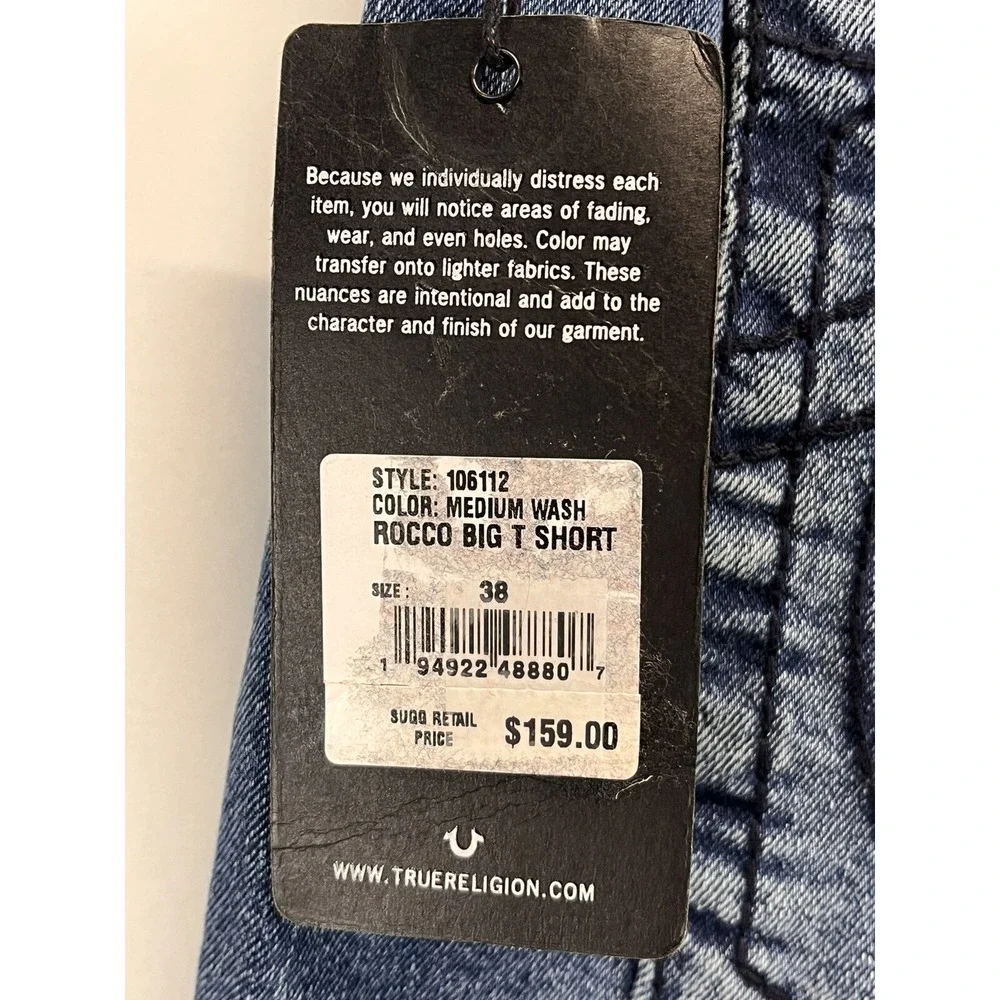 NEW TRUE RELIGION ROCCO RELAX SKINNY SHORTS, Sz. 38 NWT MSRP: $159